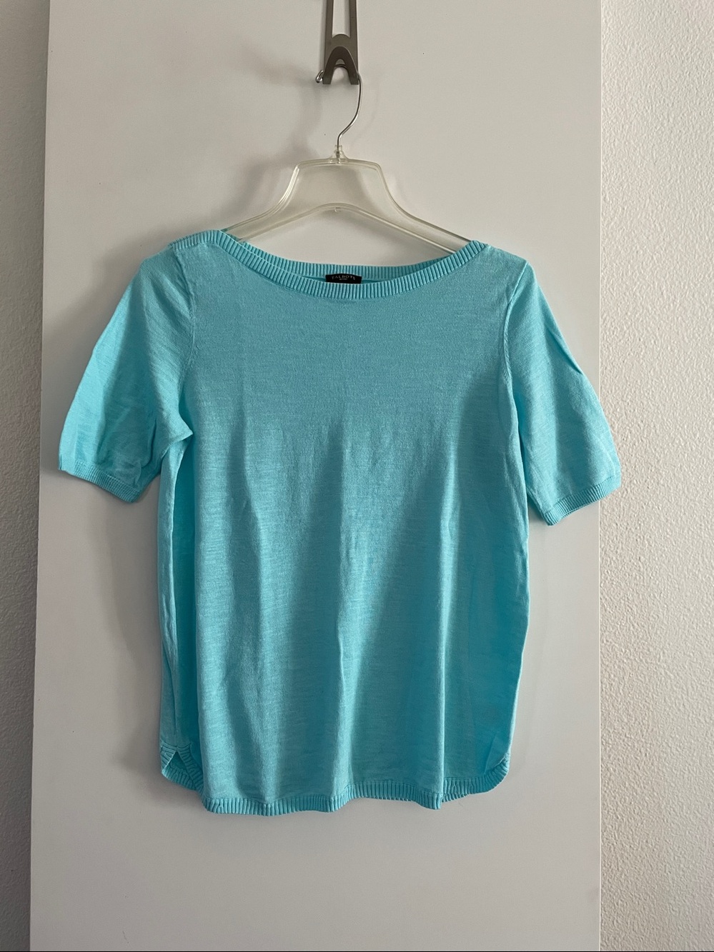 Talbots Pure Cotton Boatneck Short Sleeve Sweater Knit Top Teal Blue Green